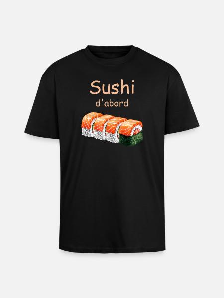 Sushi First Illustration - Unisex Oversized Heavyweight T-shirt - black