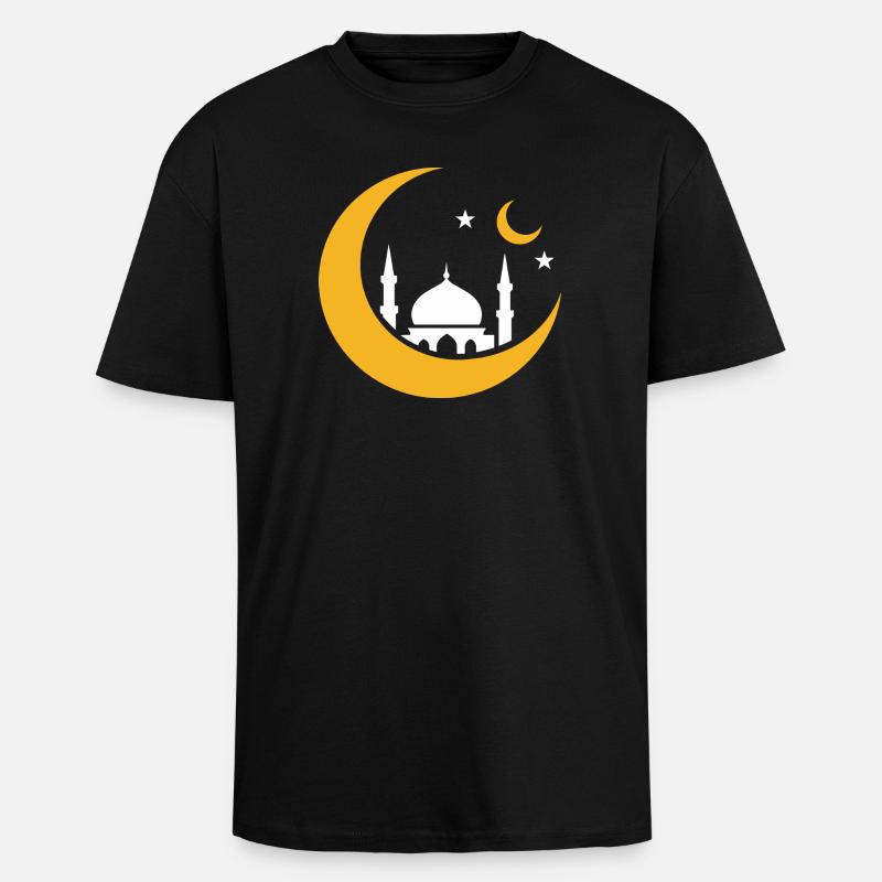 Islam Croissant Lune Mosquée Silhouette  - T-shirt unisexe oversize épais - noir