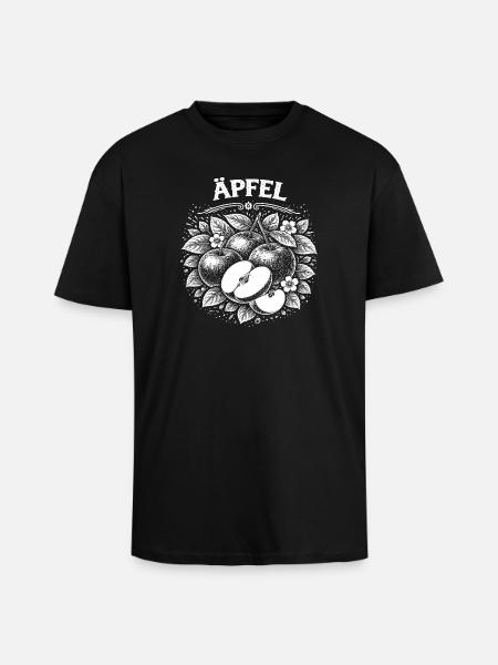 Apple Woodcut Botanical Print - Unisex Oversized Heavyweight T-shirt - black