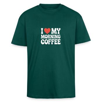 J’adore mon café du matin - T-shirt unisexe oversize épais - hunter green - Devant - Alina (178cm) & Michal (187cm)