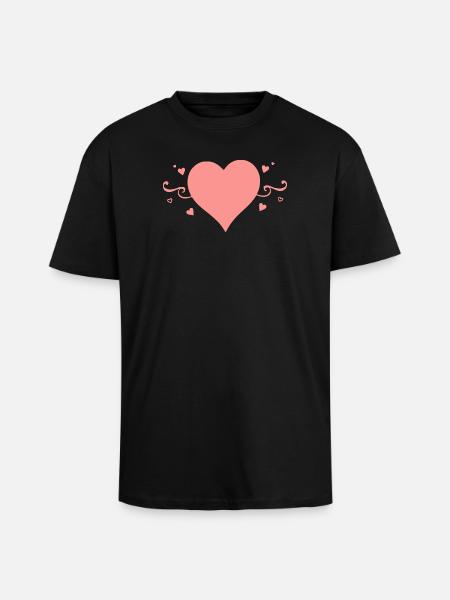 Valentines Pink Heart, Valentine's Day - Unisex Oversized Heavyweight T-shirt - black