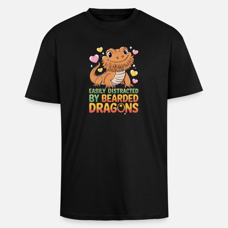 Easily Distracted By Bearded Dragons Lustiger - Unisex Oversized Heavyweight T-shirt - black
