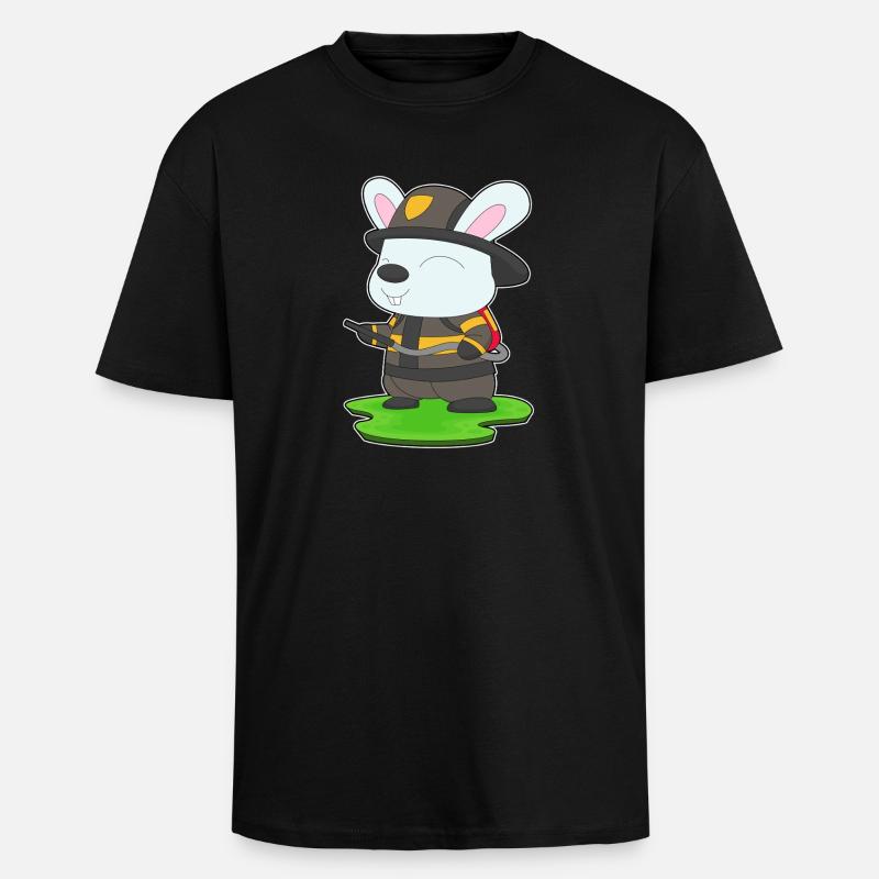 Pompiers Rabbit Extincteur Brigade - T-shirt unisexe oversize épais - noir