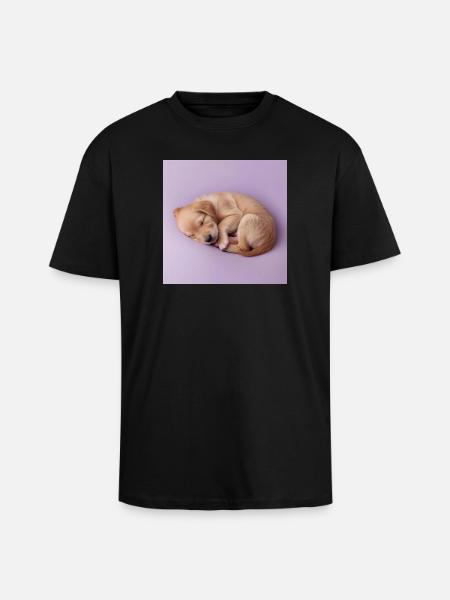 Sleeping Puppy on Lilac Background - Unisex Oversized Heavyweight T-shirt - black