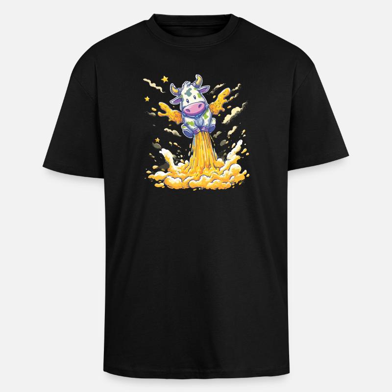 Cow rocket launch in milk stream - Unisex Oversized Heavyweight T-shirt - black