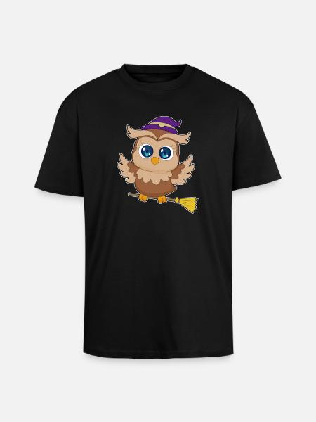 Eule Hexe Besen - Oversized Heavyweight Unisex T-Shirt - Schwarz