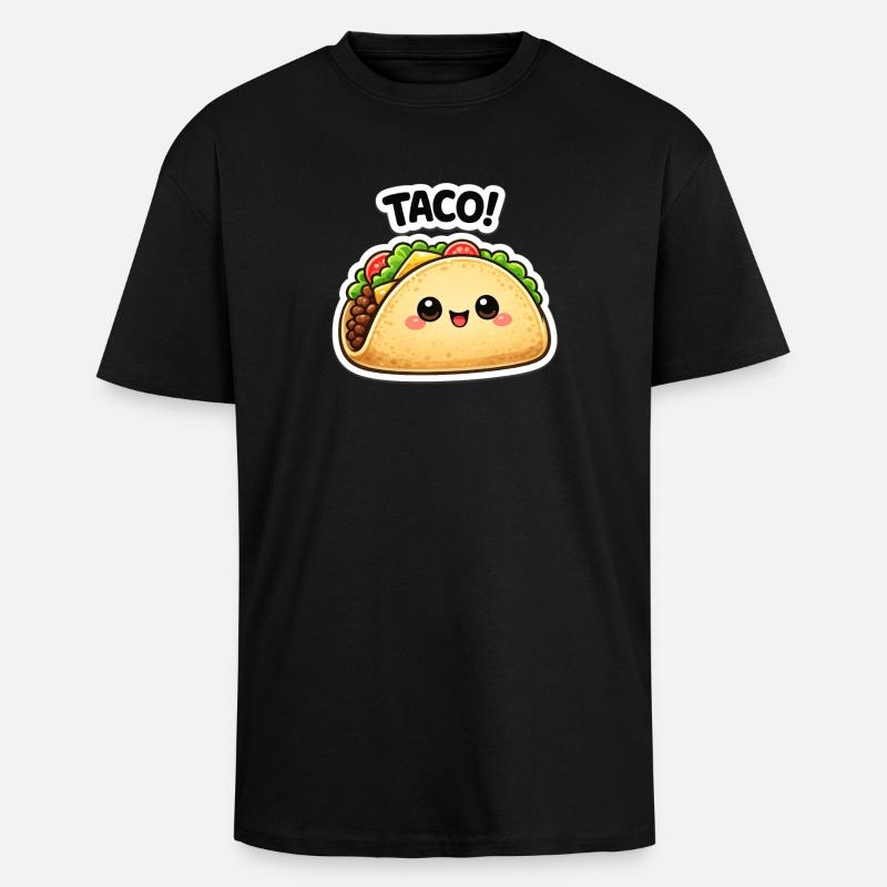 Kawaii-Taco mit süßem Gesicht - Oversized Heavyweight Unisex T-Shirt - Schwarz