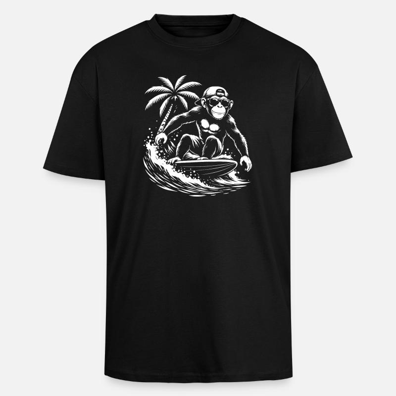 Surfing Monkey Beach Vibe - Oversized Heavyweight Unisex T-Shirt - Schwarz