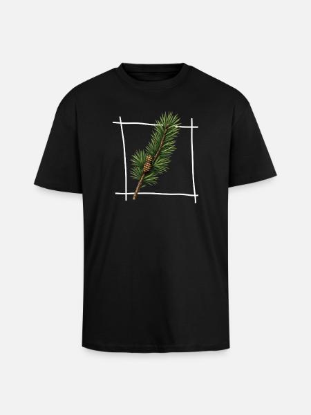 Pine Branch Minimal Frame - Unisex Oversized Heavyweight T-shirt - black