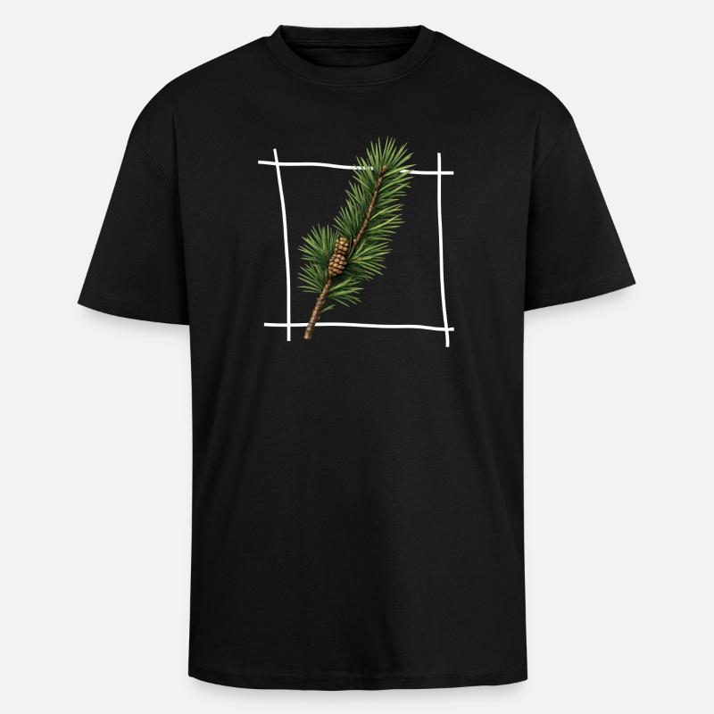 Pine Branch Minimal Frame - Unisex Oversized Heavyweight T-shirt - black