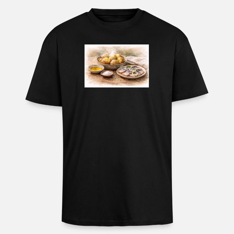 Jacket potatoes with herring Ukrainian - Unisex Oversized Heavyweight T-shirt - black