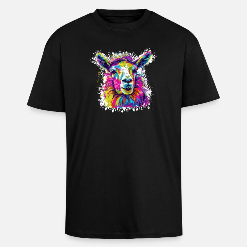 Lama Neon Pop Art - Oversized Heavyweight Unisex T-Shirt - Schwarz