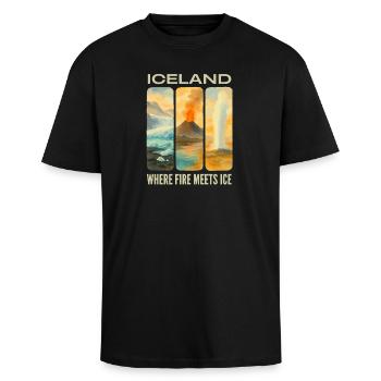 Islandia: Gdzie Ogień Spotyka Lód - Unisex Oversized Heavyweight T-shirt - black - Front - Alina (178cm) & Michal (187cm)