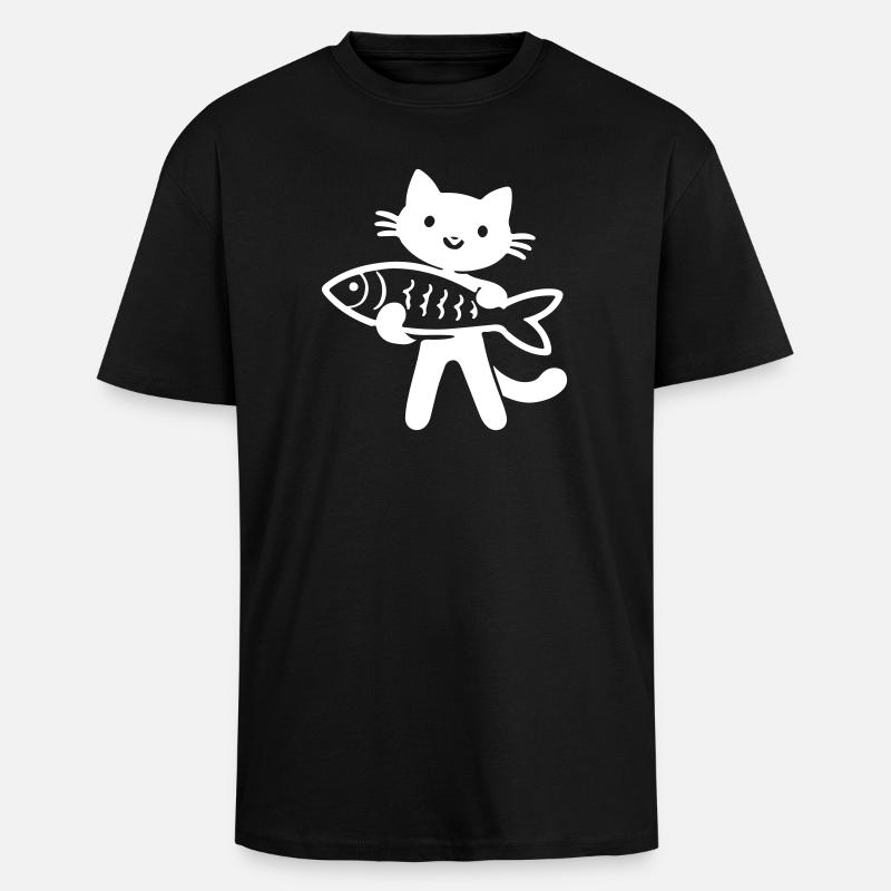 Katze Fisch - Oversized Heavyweight Unisex T-Shirt - Schwarz