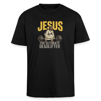 Jésus, le souleveur de terre ultime – Retro Fitness - T-shirt unisexe oversize épais - noir - Devant - Alina (178cm) & Michal (187cm)