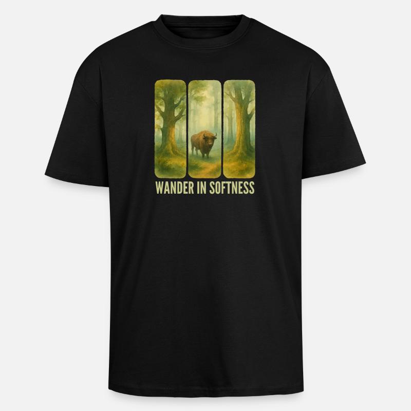 Bisons errants dans la forêt - T-shirt unisexe oversize épais - noir