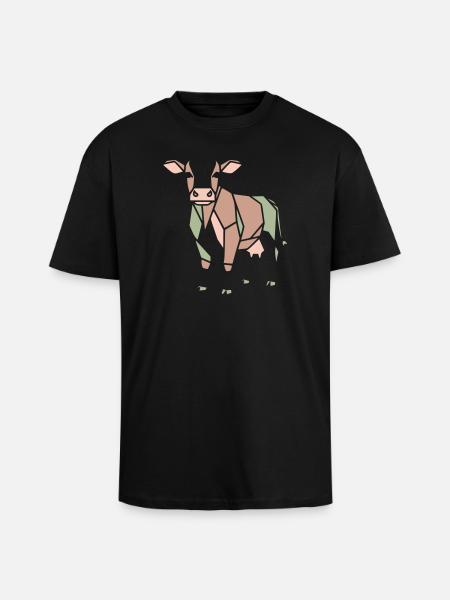 Geometric Cow Low Poly Modern - Unisex Oversized Heavyweight T-shirt - black