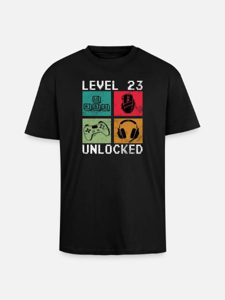 Level 23 Reached Gamer - Unisex Oversized Heavyweight T-shirt - black