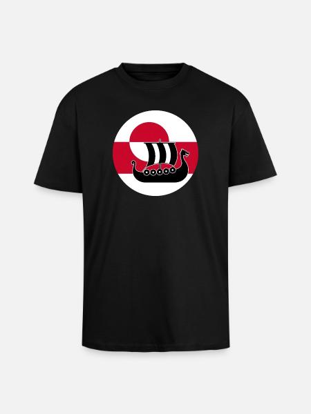 Greenland Flag Longship Design - Unisex Oversized Heavyweight T-shirt - black