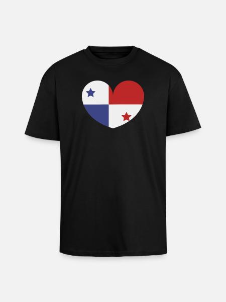 Panama heart flag - Unisex Oversized Heavyweight T-shirt - black