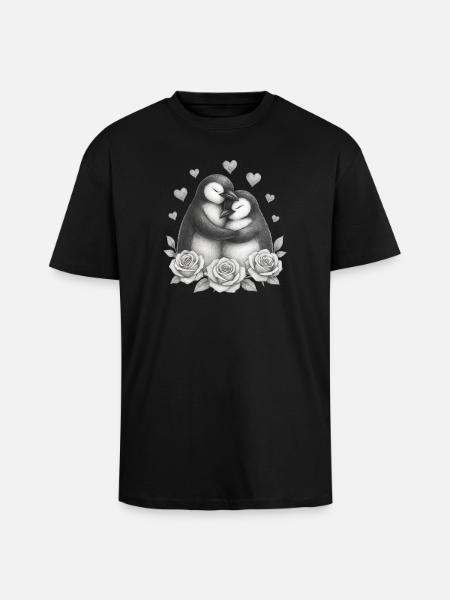 Love Duo Penguin Roses - Unisex Oversized Heavyweight T-shirt - black