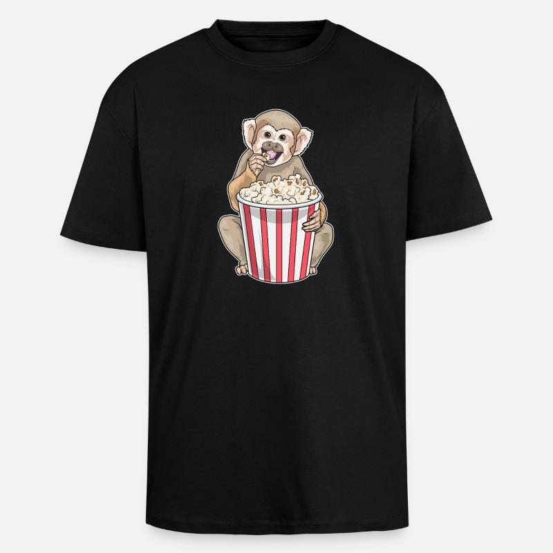Affe Popcorn - Oversized Heavyweight Unisex T-Shirt - Schwarz