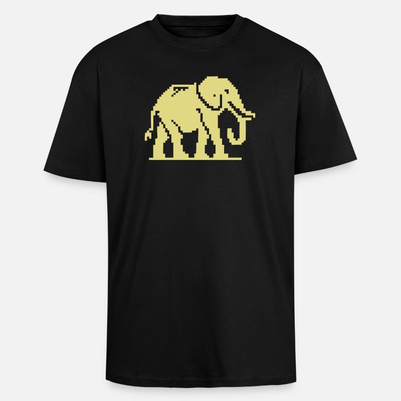 Pixel Elephant Jaune Rétro - T-shirt unisexe oversize épais - noir