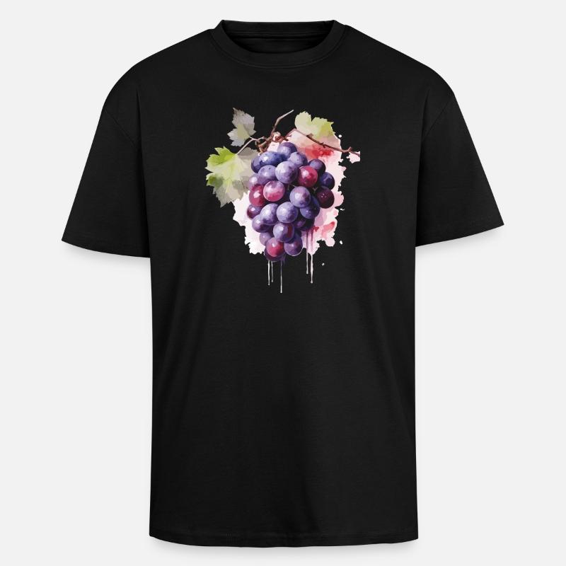 Weintrauben Aquarell  - Oversized Heavyweight Unisex T-Shirt - Schwarz