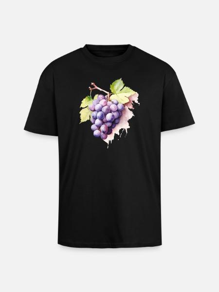 Grappe d’aquarelle de raisins - T-shirt unisexe oversize épais - noir