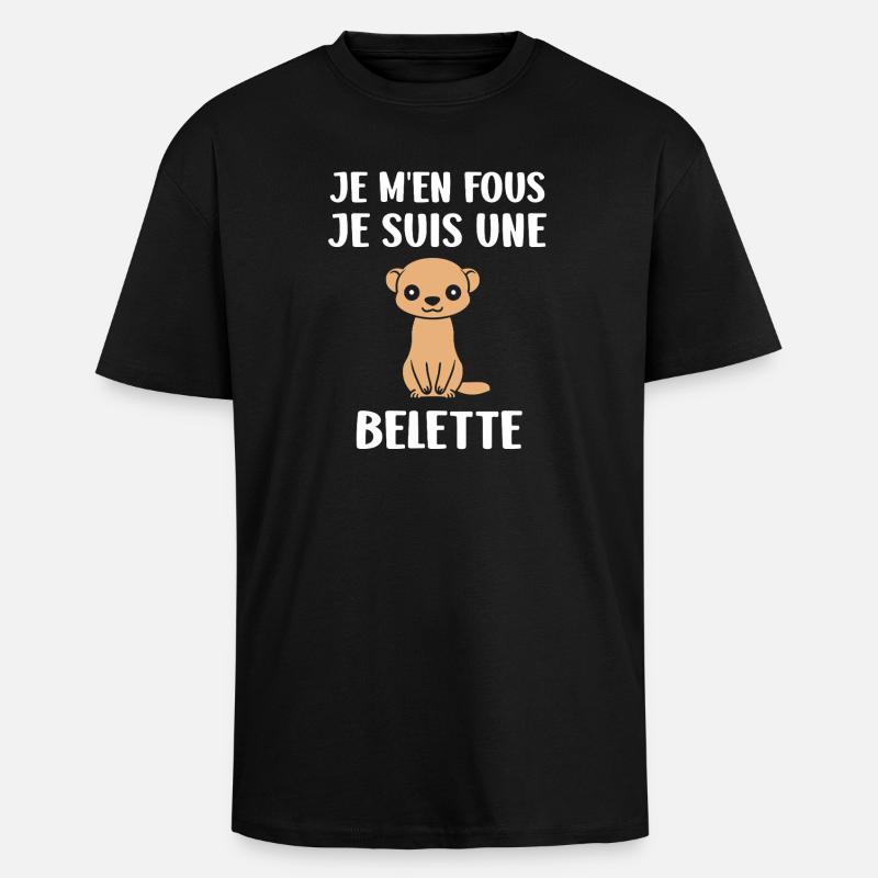 Cute Weasel on Black - Unisex Oversized Heavyweight T-shirt - black