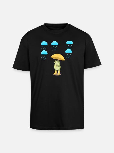 Frog with umbrella in the rain - Unisex Oversized Heavyweight T-shirt - black