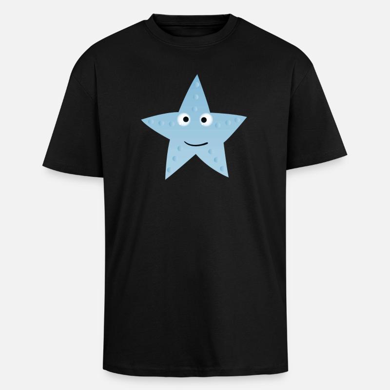 Kawaii Blauer Stern mit Gesicht - Oversized Heavyweight Unisex T-Shirt - Schwarz
