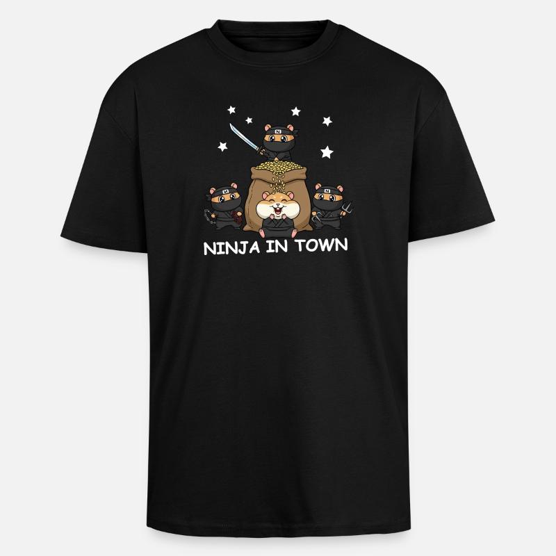 Hamster Ninja - Oversized Heavyweight Unisex T-Shirt - Schwarz