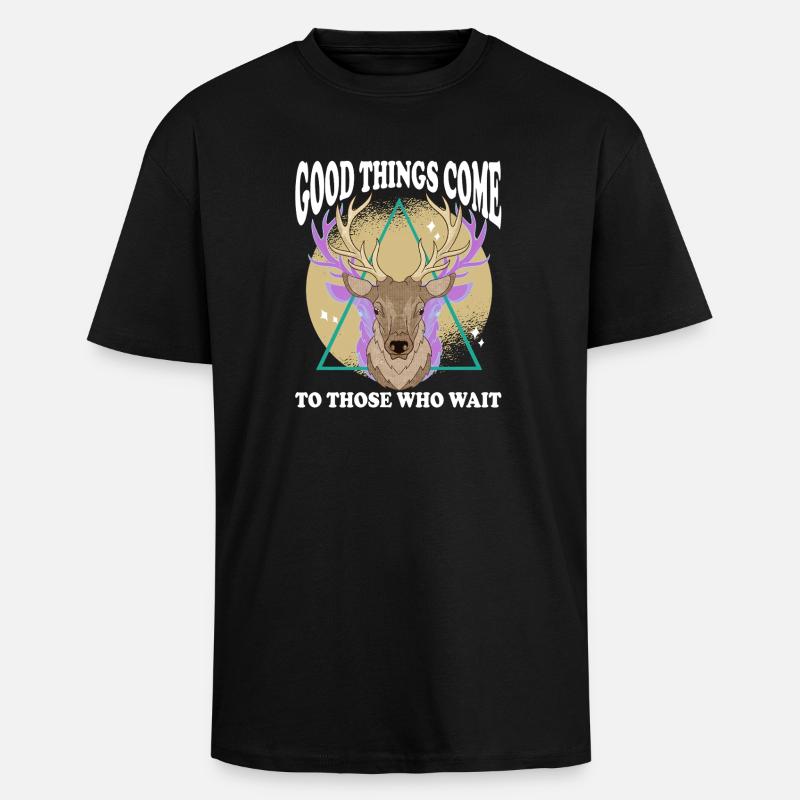 Hirschkopf Dreiecks-Glow mit Text - Oversized Heavyweight Unisex T-Shirt - Schwarz