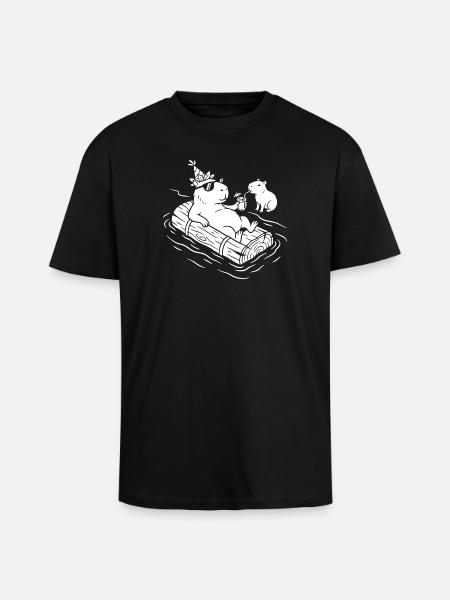 Capy Party on the Raft - Unisex Oversized Heavyweight T-shirt - black
