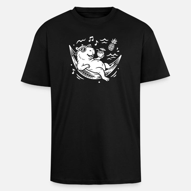 Capy Hammock Chillout - Oversized Heavyweight Unisex T-Shirt - Schwarz