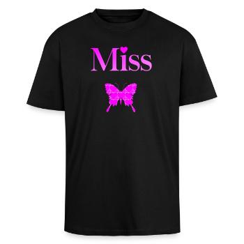 Miss Papillon Fushia - Unisex Oversized Heavyweight T-shirt - black - Front - Alina (178cm) & Michal (187cm)