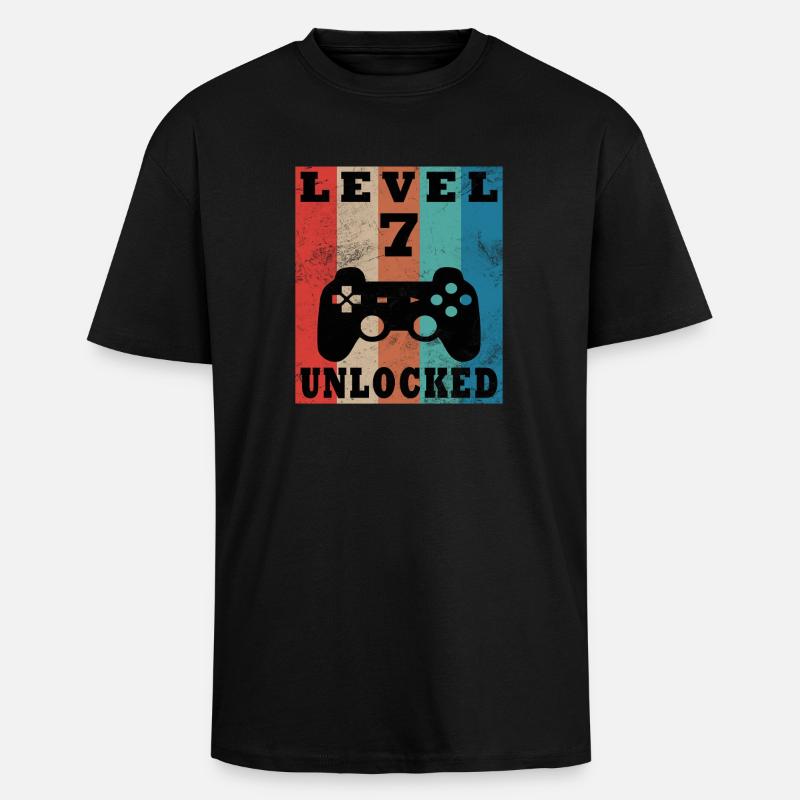 Level 7 Unlocked Retro Controller - Unisex Oversized Heavyweight T-shirt - black