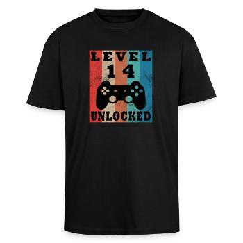 Level 14 Freigeschaltet Gamepad - Oversized Heavyweight Unisex T-Shirt - Schwarz - Vorne - Alina (178cm) & Michal (187cm)