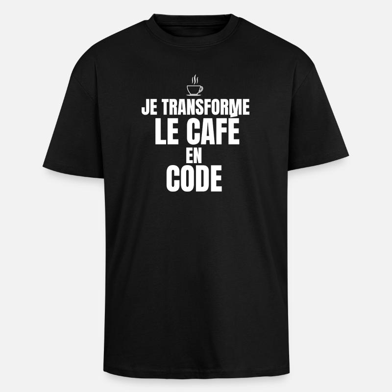 I turn coffee into code - Unisex Oversized Heavyweight T-shirt - black