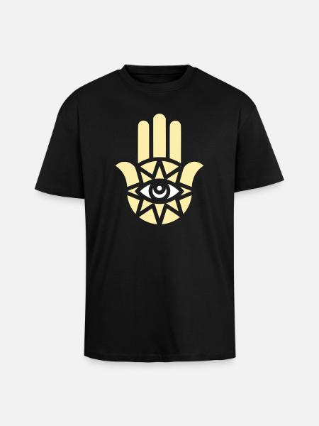 Hamsa Hand Ornament - Unisex Oversized Heavyweight T-shirt - black