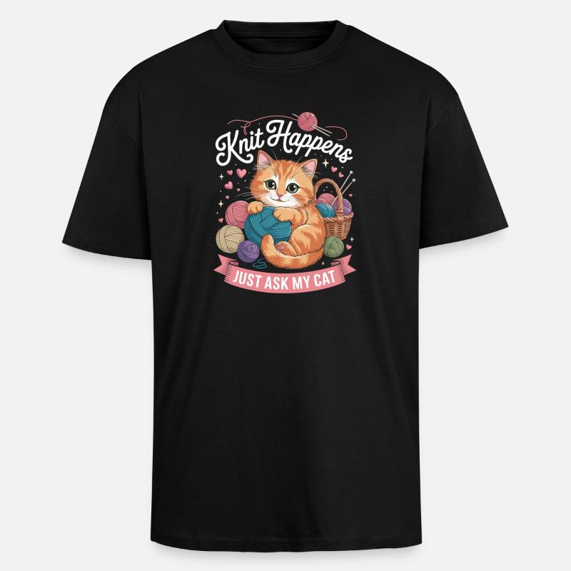 Kätzchen Strickzauber Garnliebe - Oversized Heavyweight Unisex T-Shirt - Schwarz