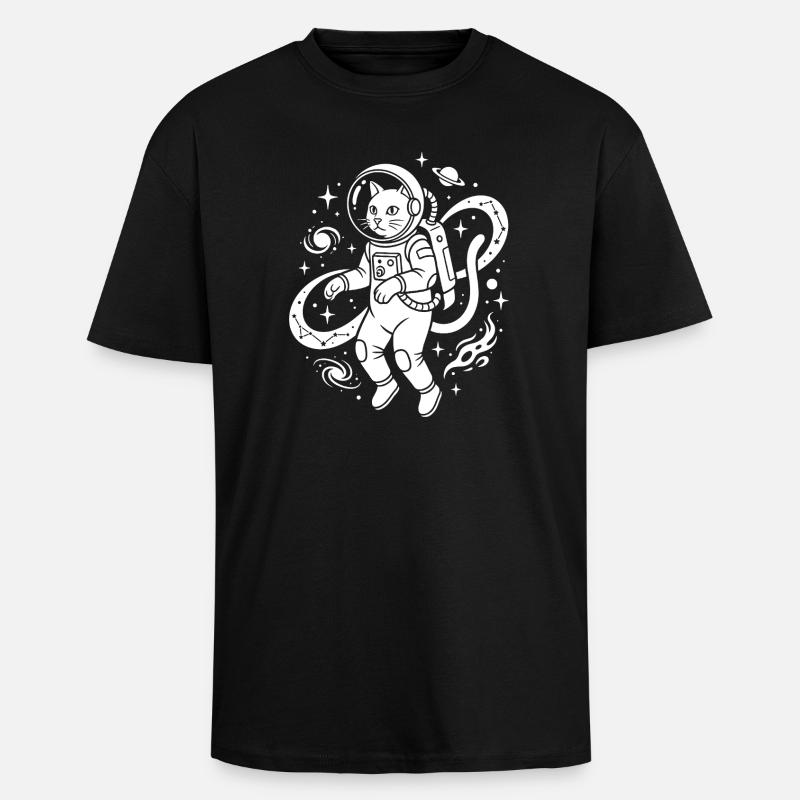 Space Explorer Kitty - Unisex Oversized Heavyweight T-shirt - black
