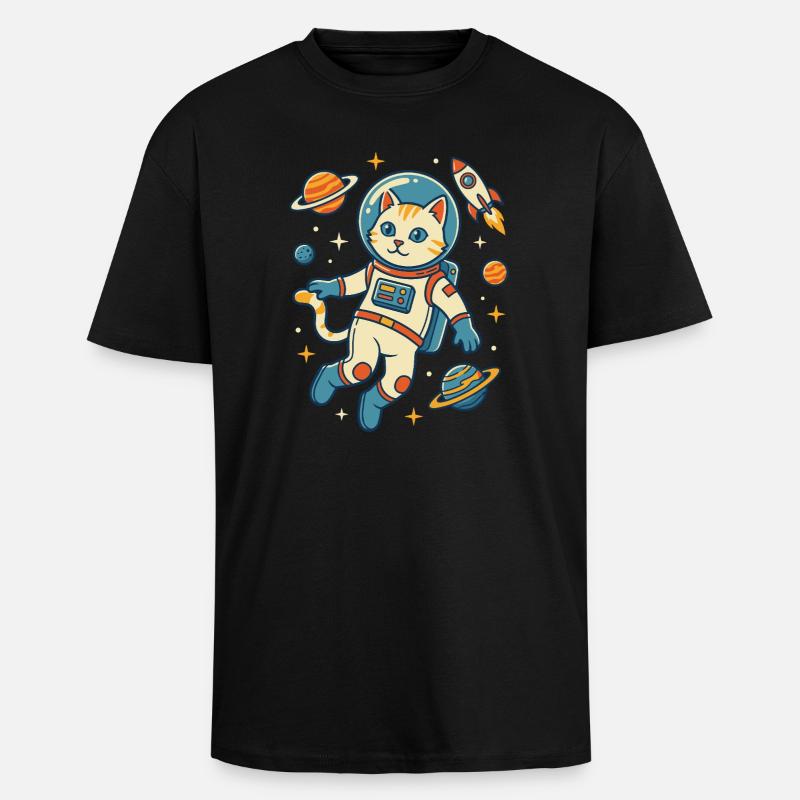 Chat astronaute dans l’espace - T-shirt unisexe oversize épais - noir