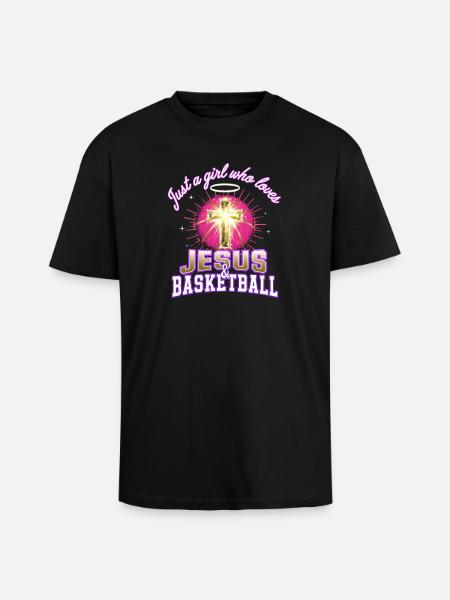 Jesus und Basketball Mädchen-Design - Oversized Heavyweight Unisex T-Shirt - Schwarz