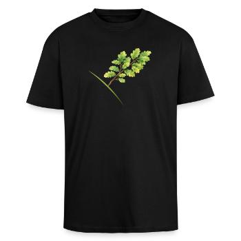 Blätterzweig Eiche - Aquarell - Oversized Heavyweight Unisex T-Shirt - Schwarz - Vorne - Alina (178cm) & Michal (187cm)