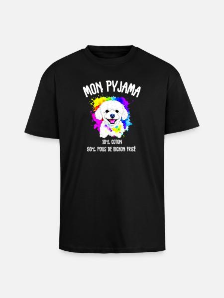 Funny Dog Bichon Pajamas - Unisex Oversized Heavyweight T-shirt - black