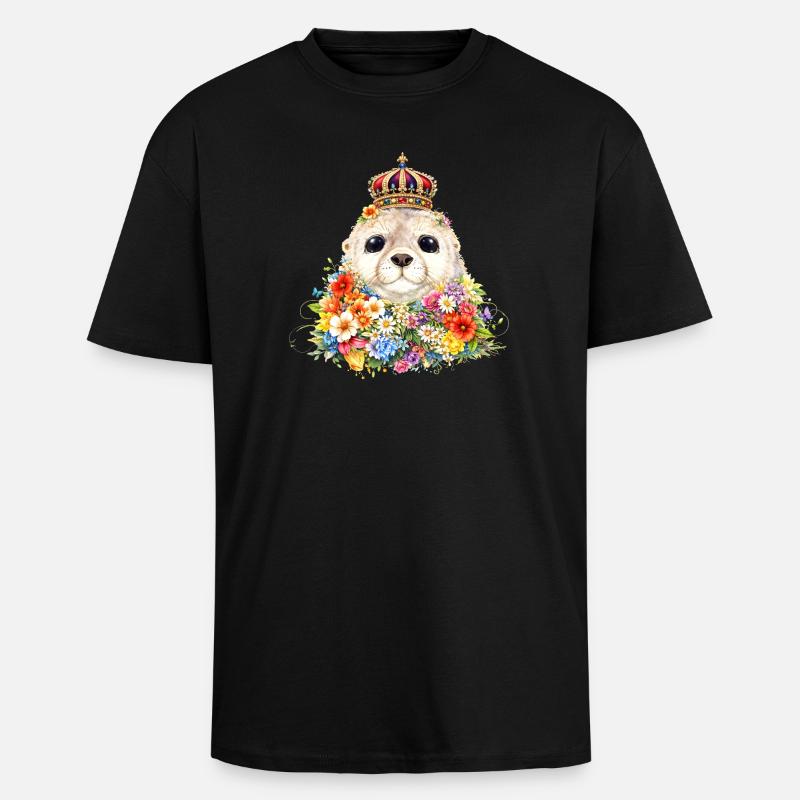 Königliche Robbe mit Krone  - Oversized Heavyweight Unisex T-Shirt - Schwarz