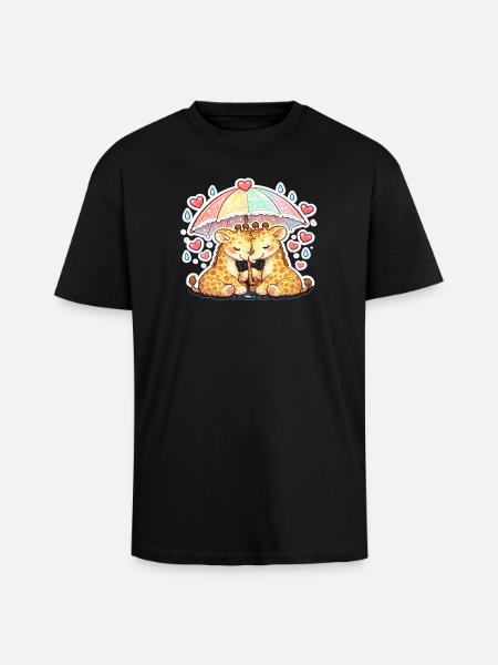 rainbow paw hug giraffe couple - Unisex Oversized Heavyweight T-shirt - black