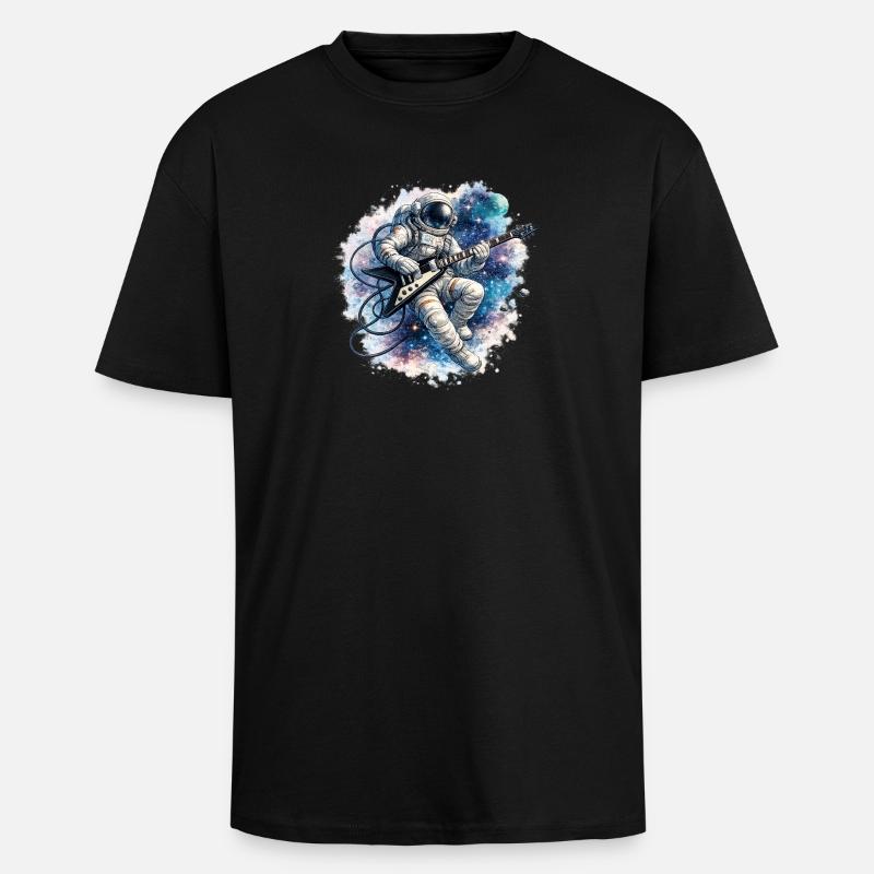 Guitare d’astronaute dans l’aquarelle spatiale - T-shirt unisexe oversize épais - noir
